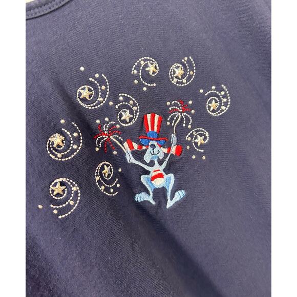 VTG M C Sportswear Women's Patriotic Tee Top Rabbit Labor Day July Blue SZ Large - Picture 2 of 9